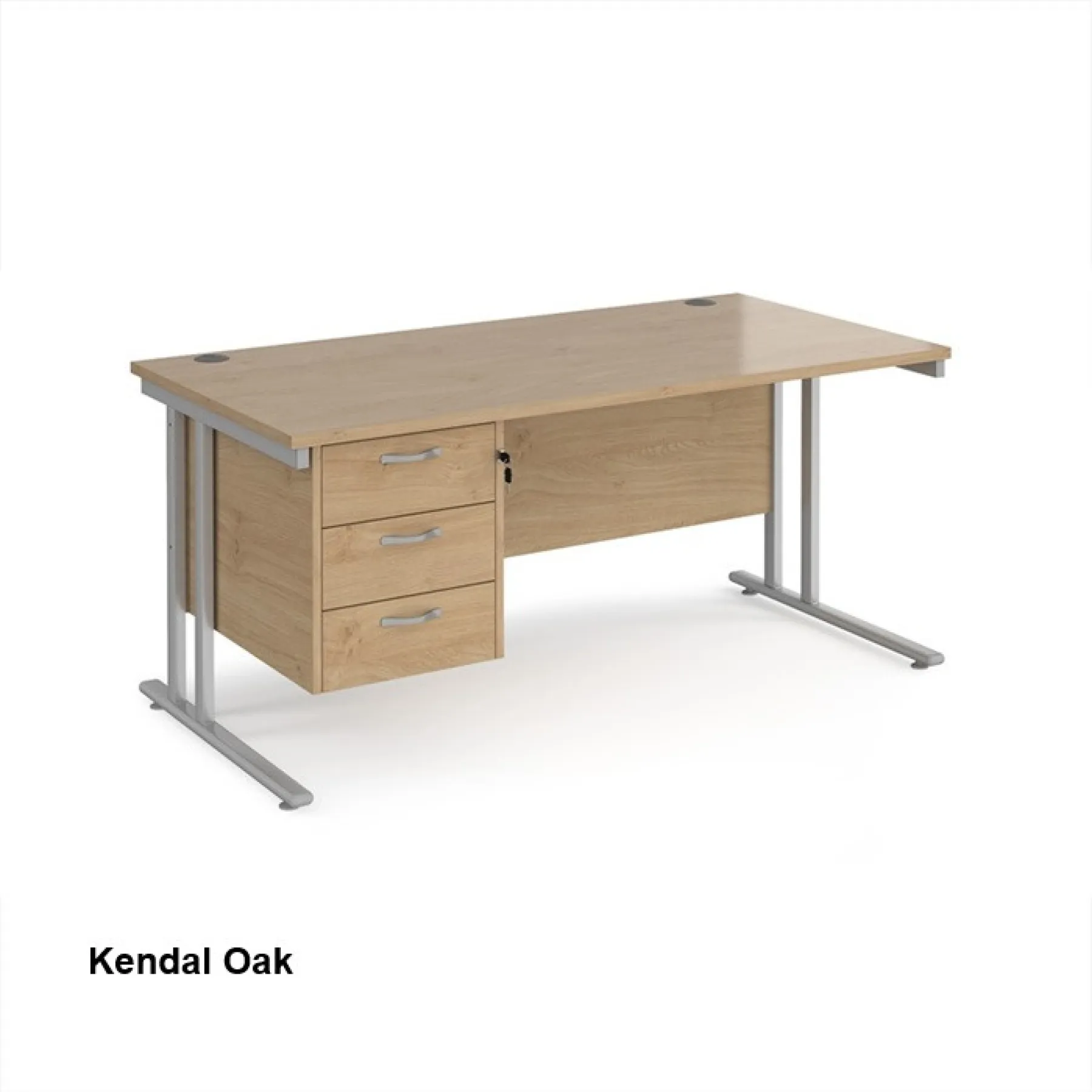 Dams straight desk with fixed 3 drawer pedestal kendal oak