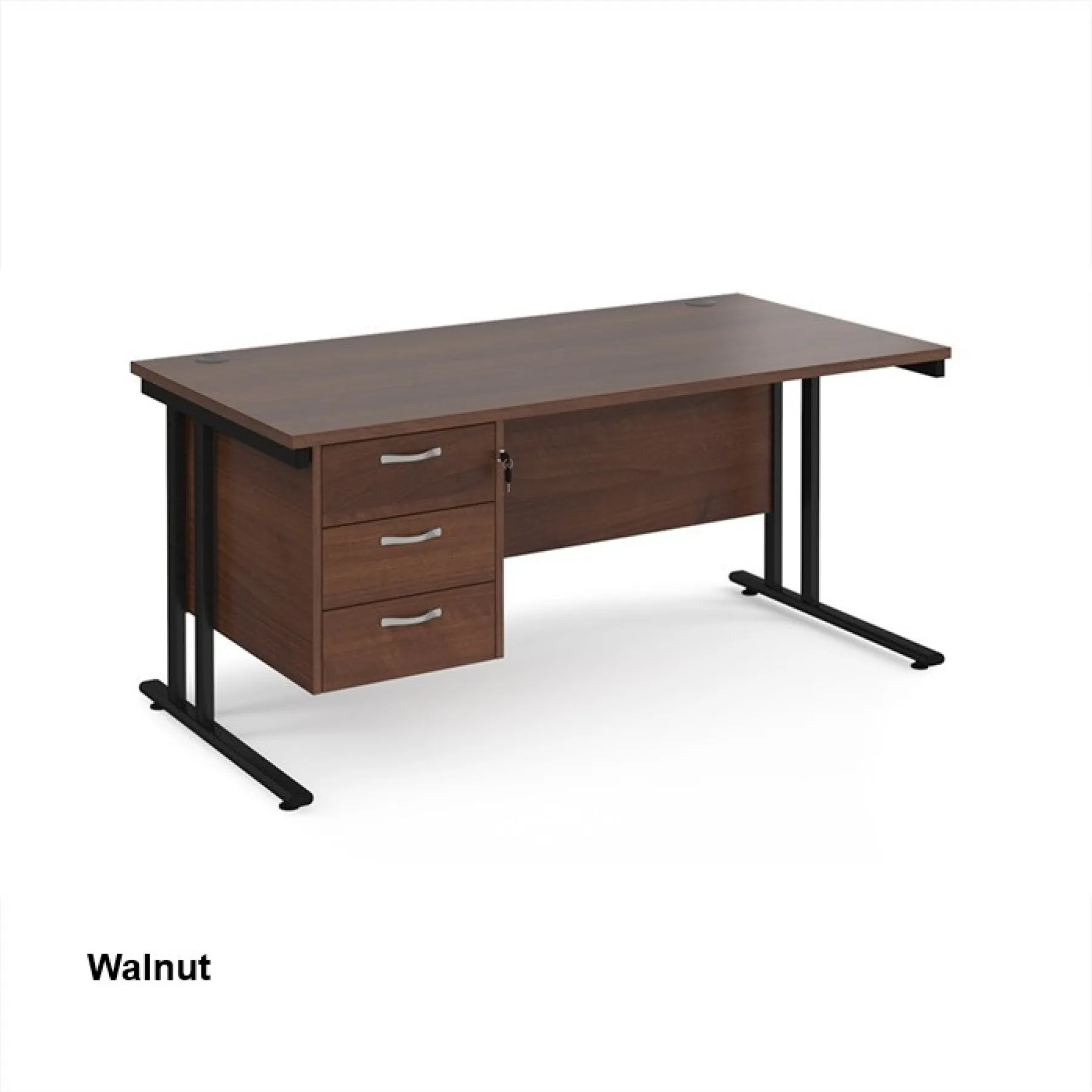 Dams straight desk with fixed 3 drawer pedestal walnut