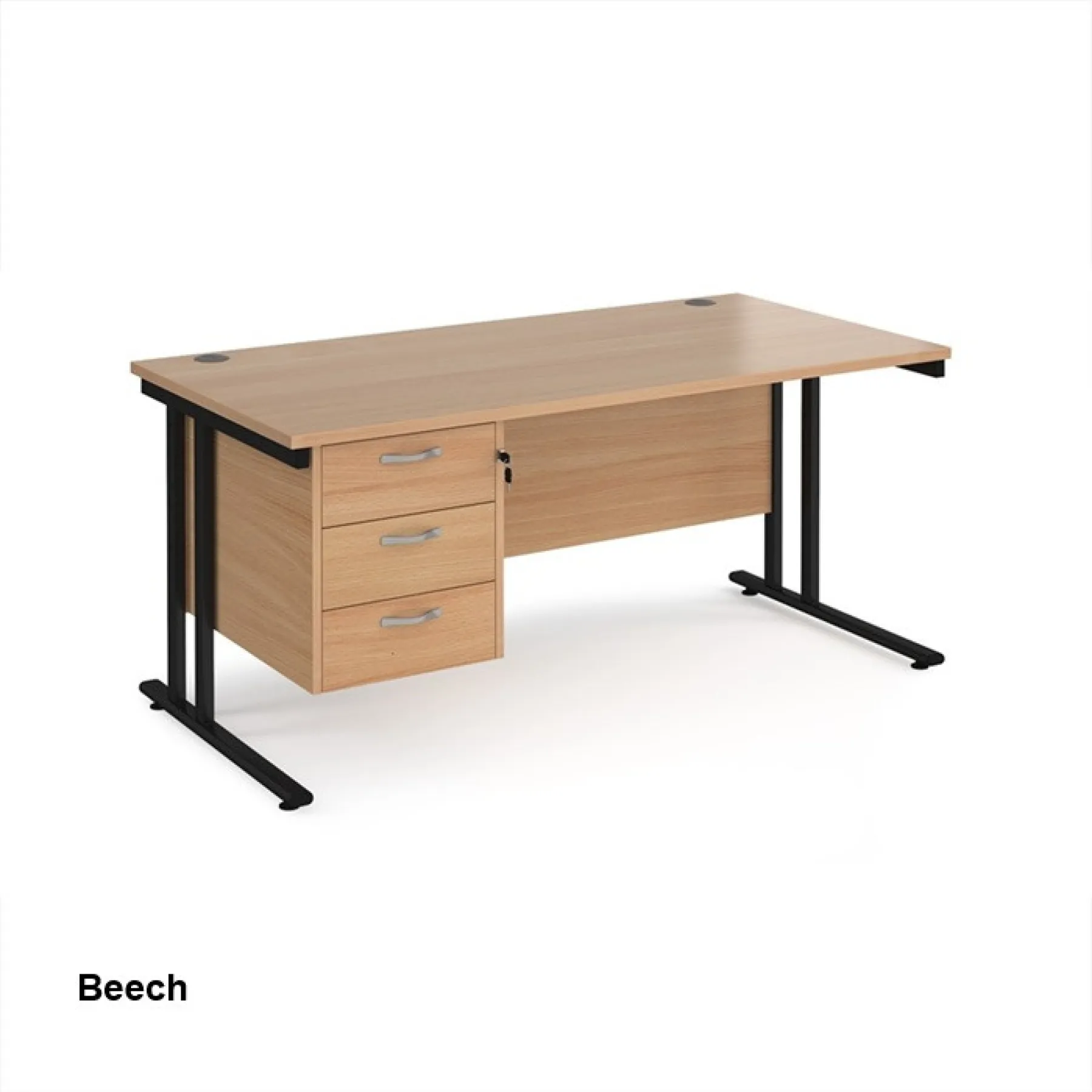 Dams straight desk with fixed 3 drawer pedestal beech