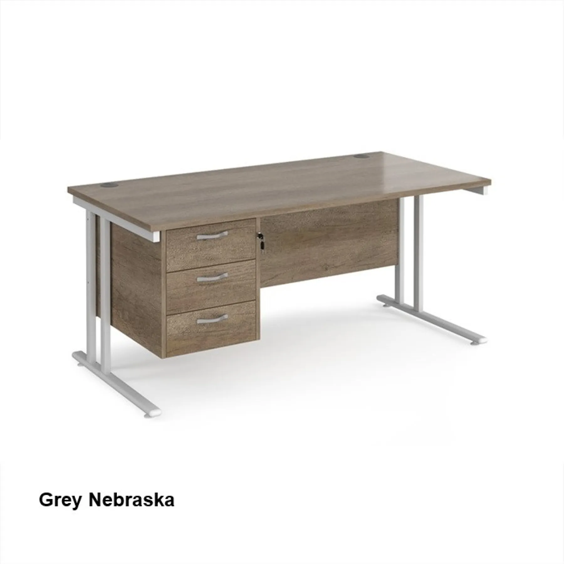 Dams straight desk with fixed 3 drawer pedestal grey nebraska