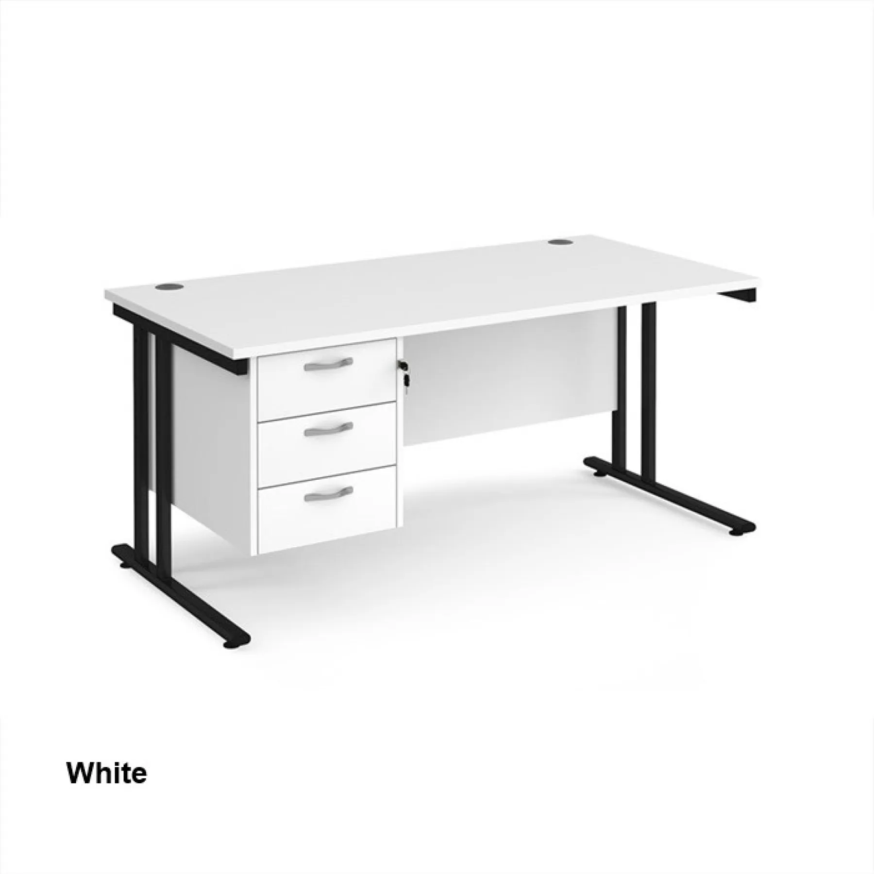 Dams straight desk with fixed 3 drawer pedestal white