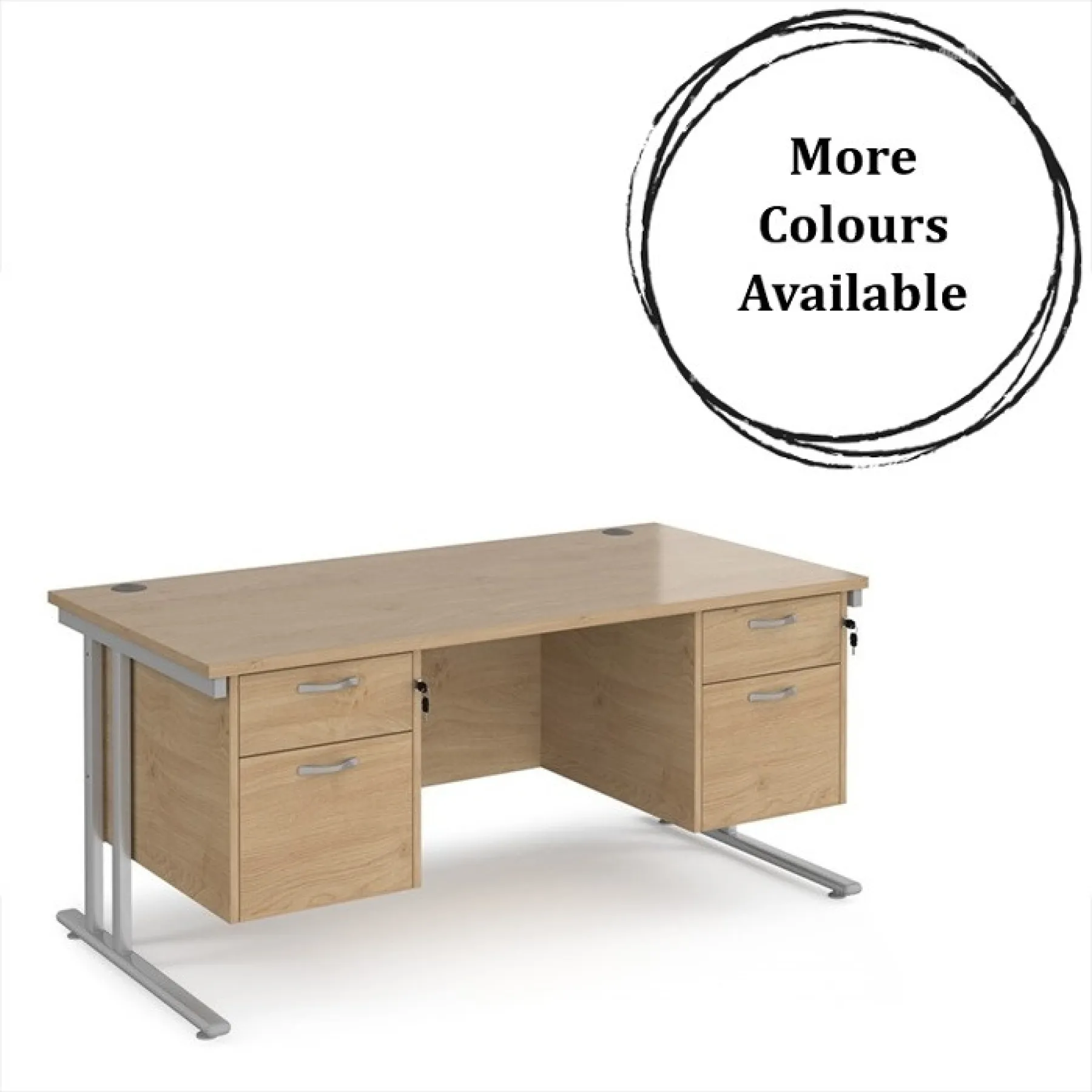 Dams straight desk with fixed two 2 drawer pedestals kendal oak