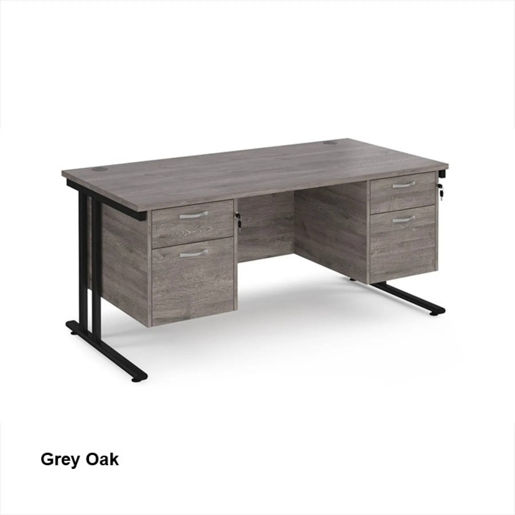 Dams straight desk with fixed two 2 drawer pedestals grey oak