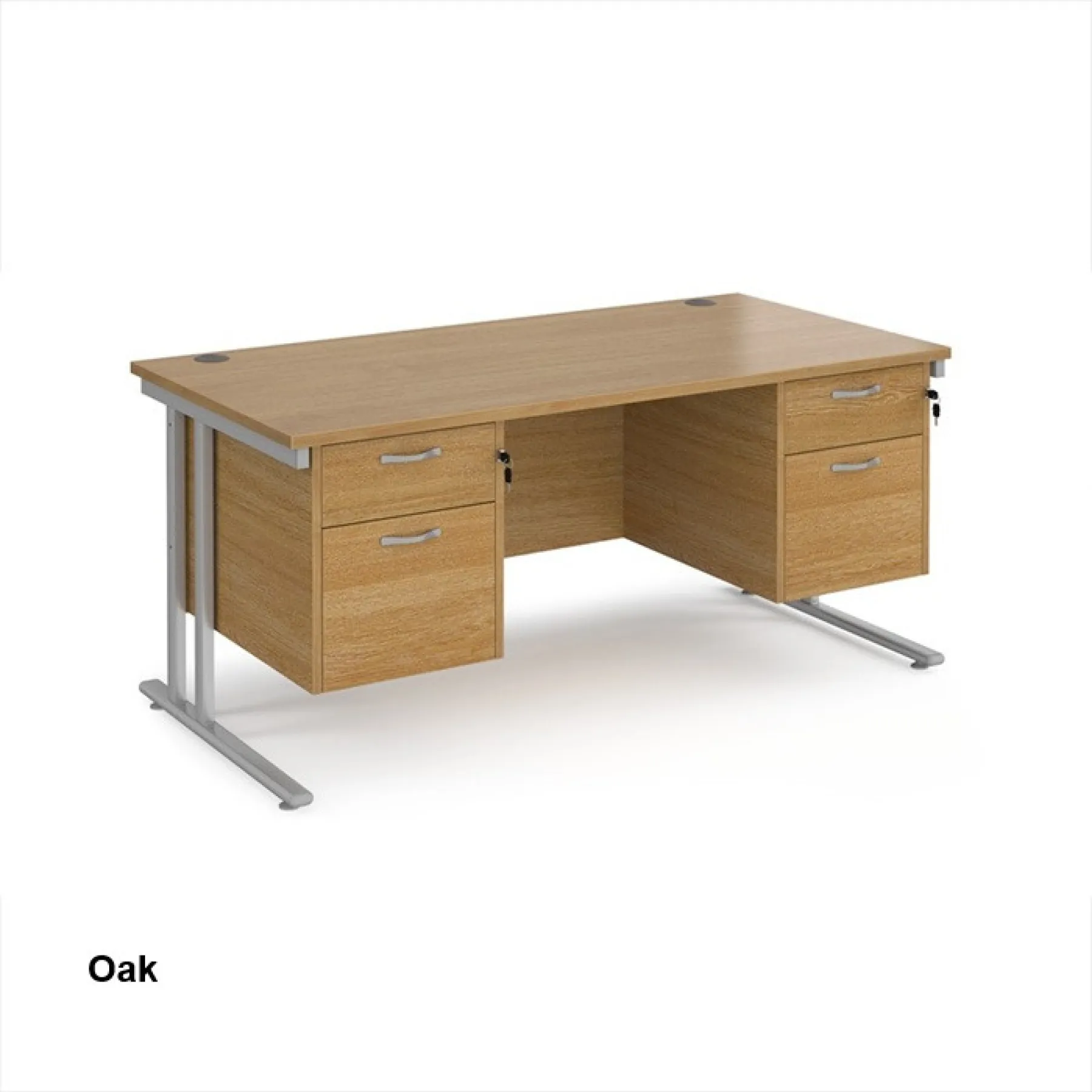 Dams straight desk with fixed two 2 drawer pedestals oak
