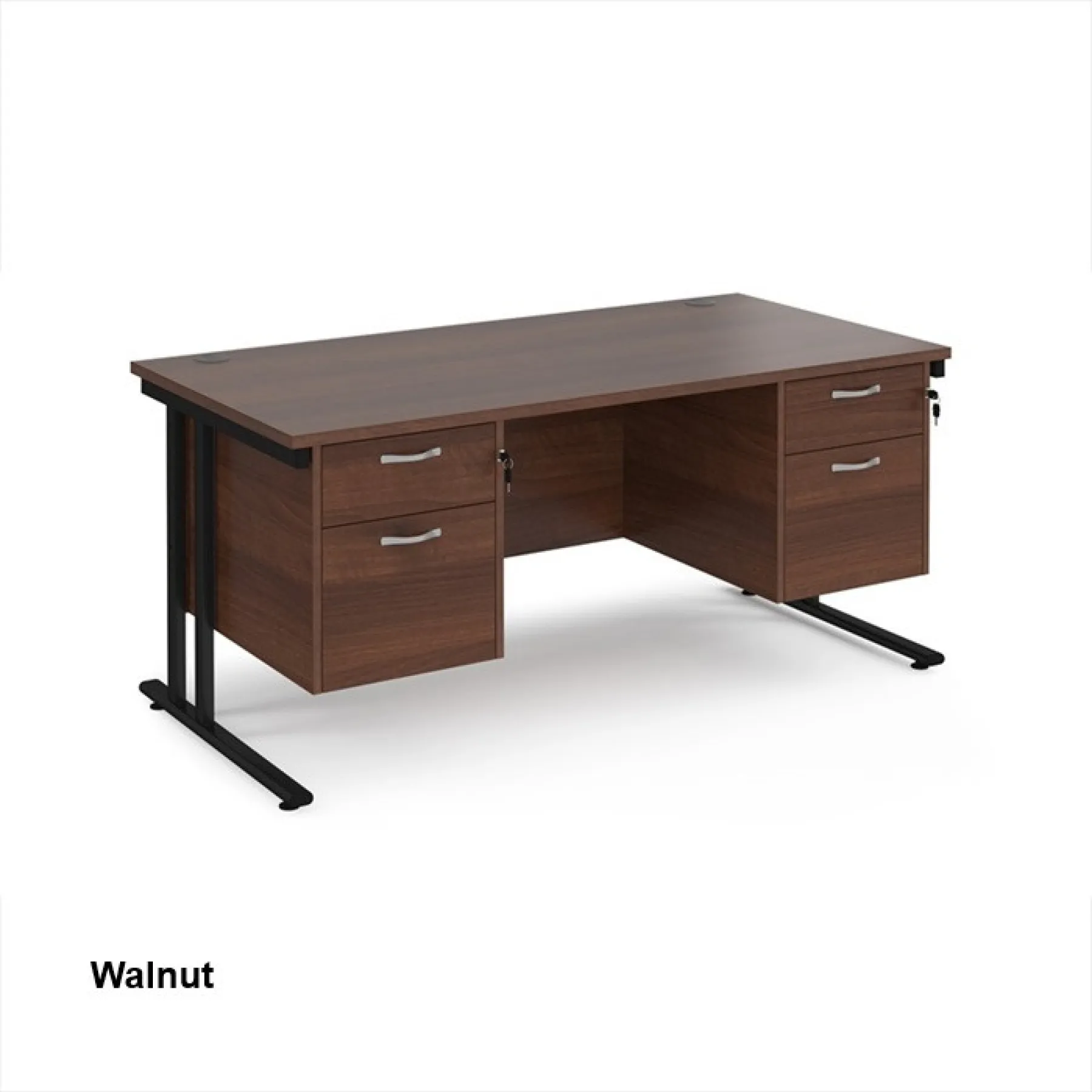 Dams straight desk with fixed two 2 drawer pedestals walnut