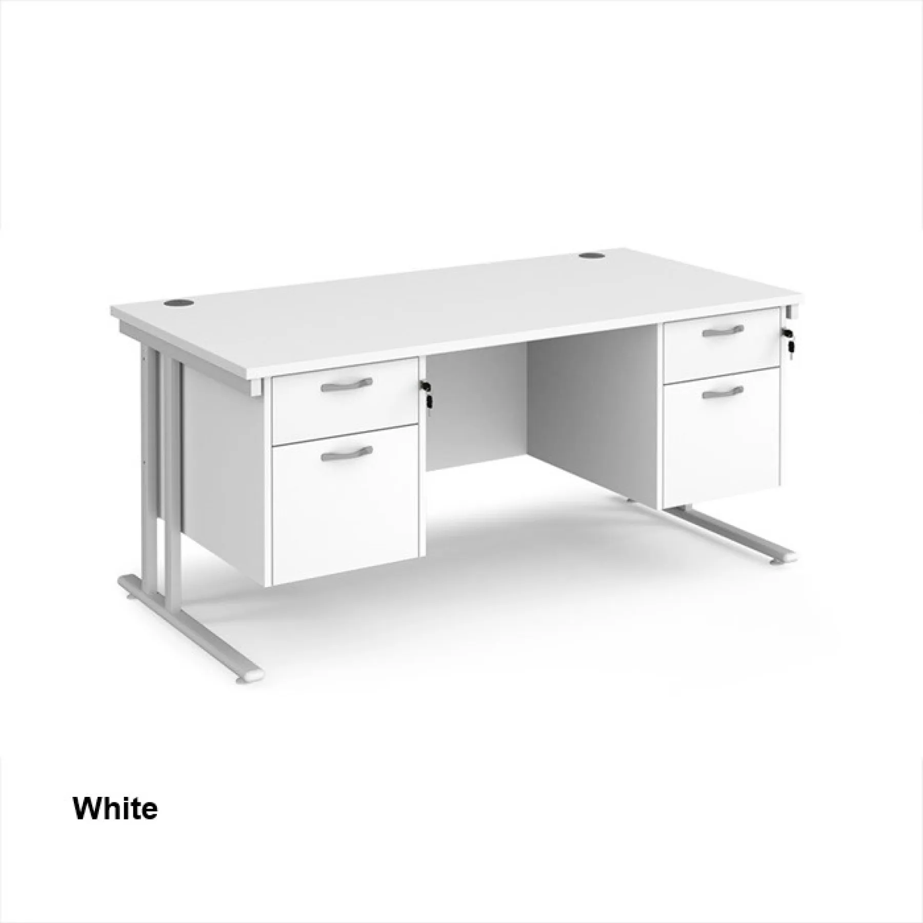 Dams straight desk with fixed two 2 drawer pedestals white