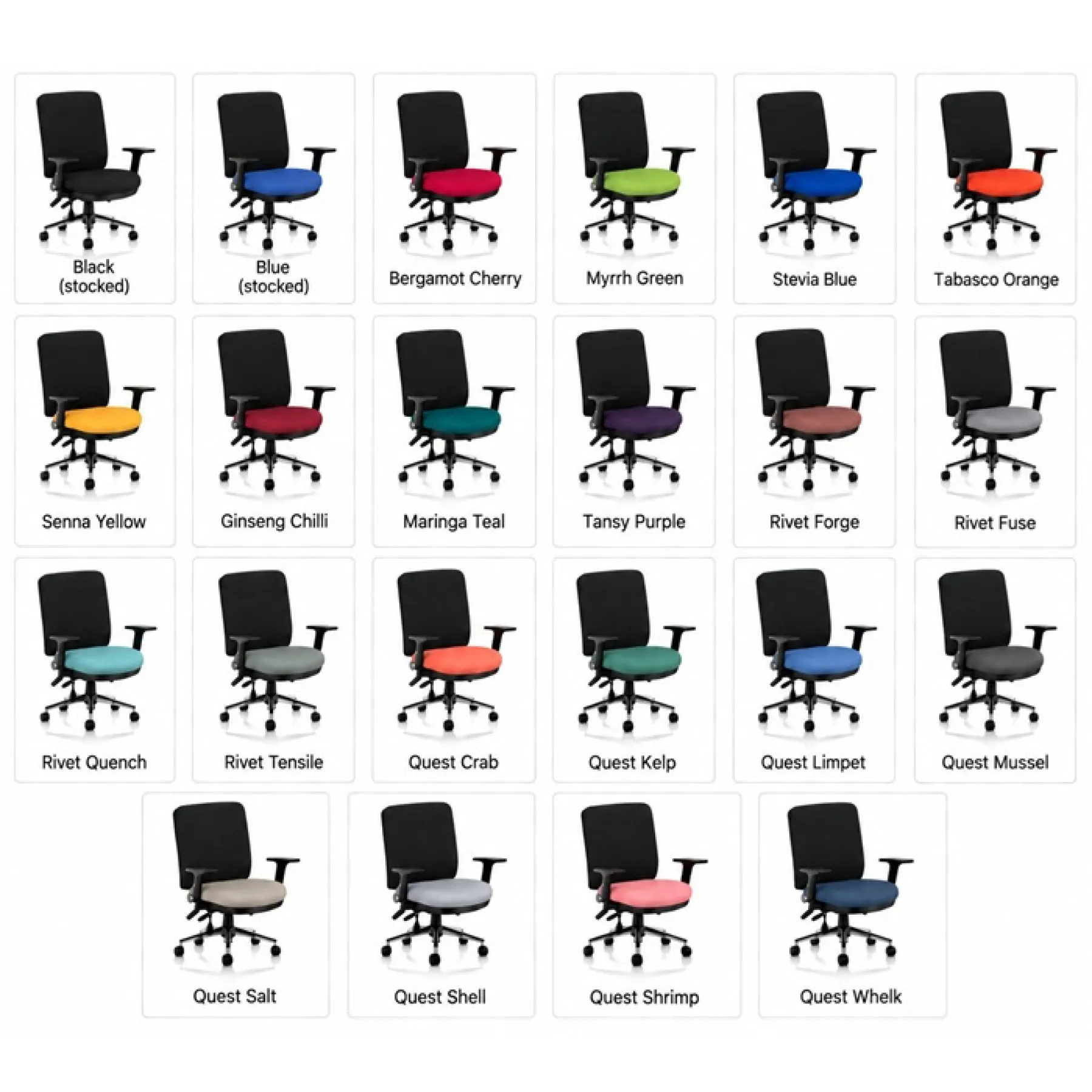 Dynamic chiro medium back chair fabric options black backs