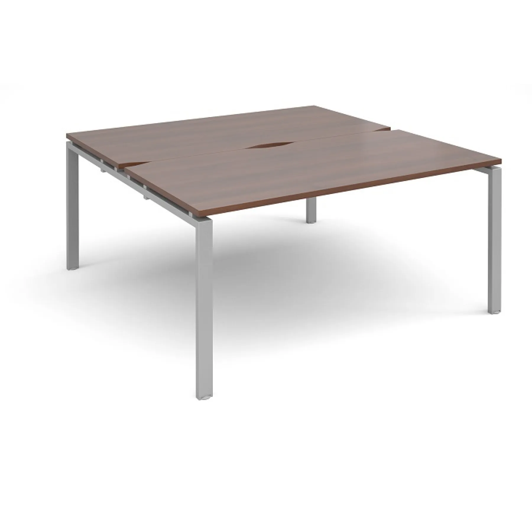 LOF Direct Dams Adapt II Bench Desks Back to back walnut desk top silver frame