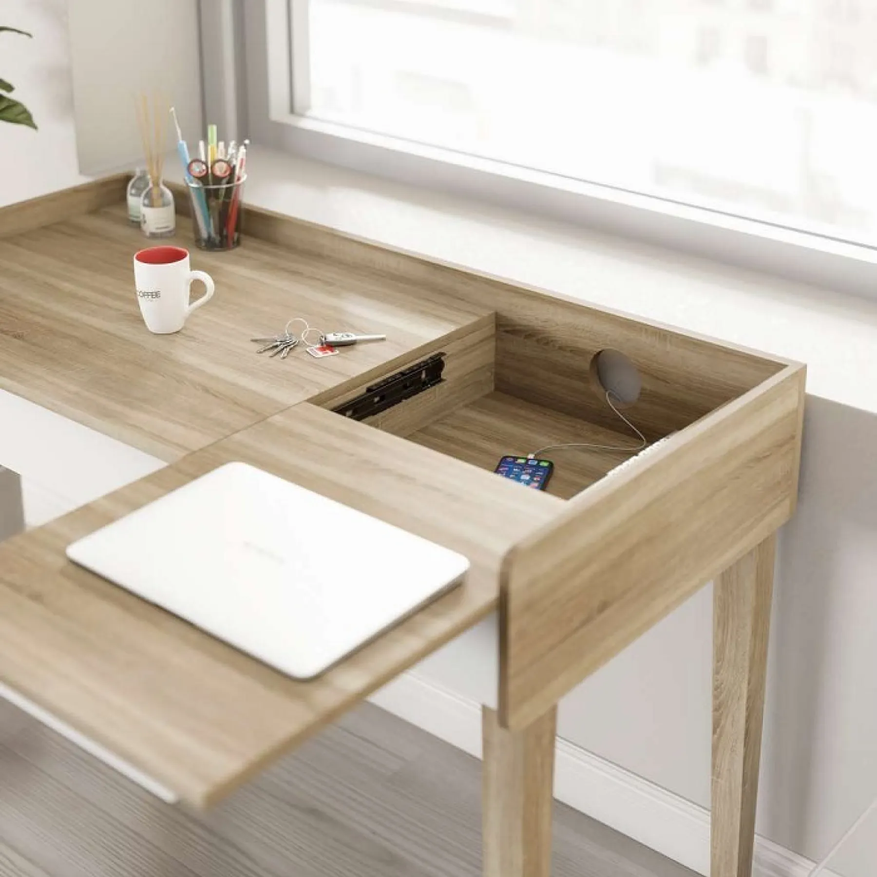 LOF Direct Teknik Giru Home Office Desk White and Oak 7700005 home office desk 2